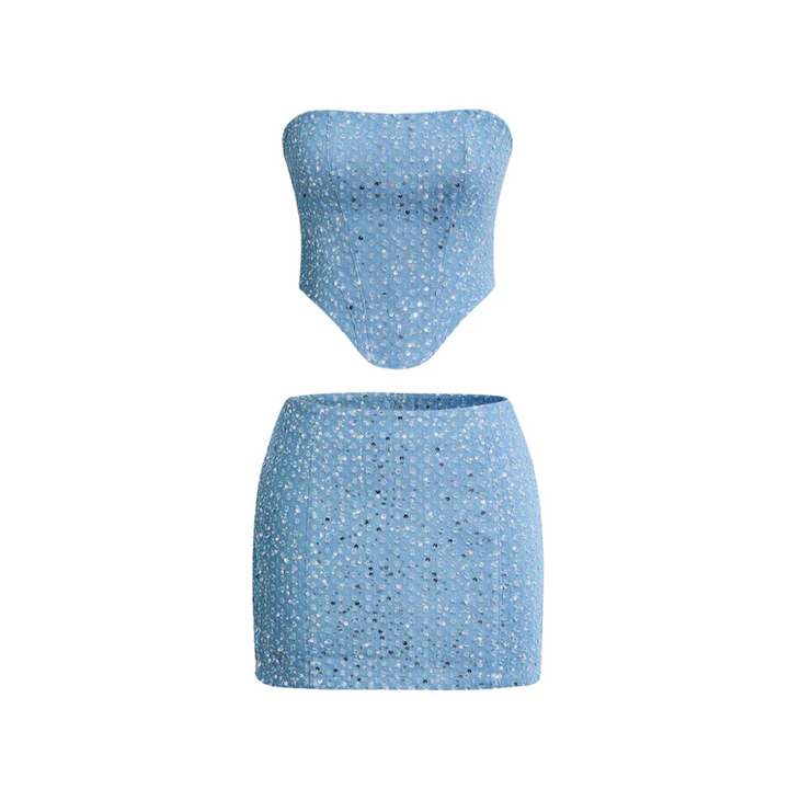 Lauren | Women's Sequin Glitter Two-Piece Denim Set