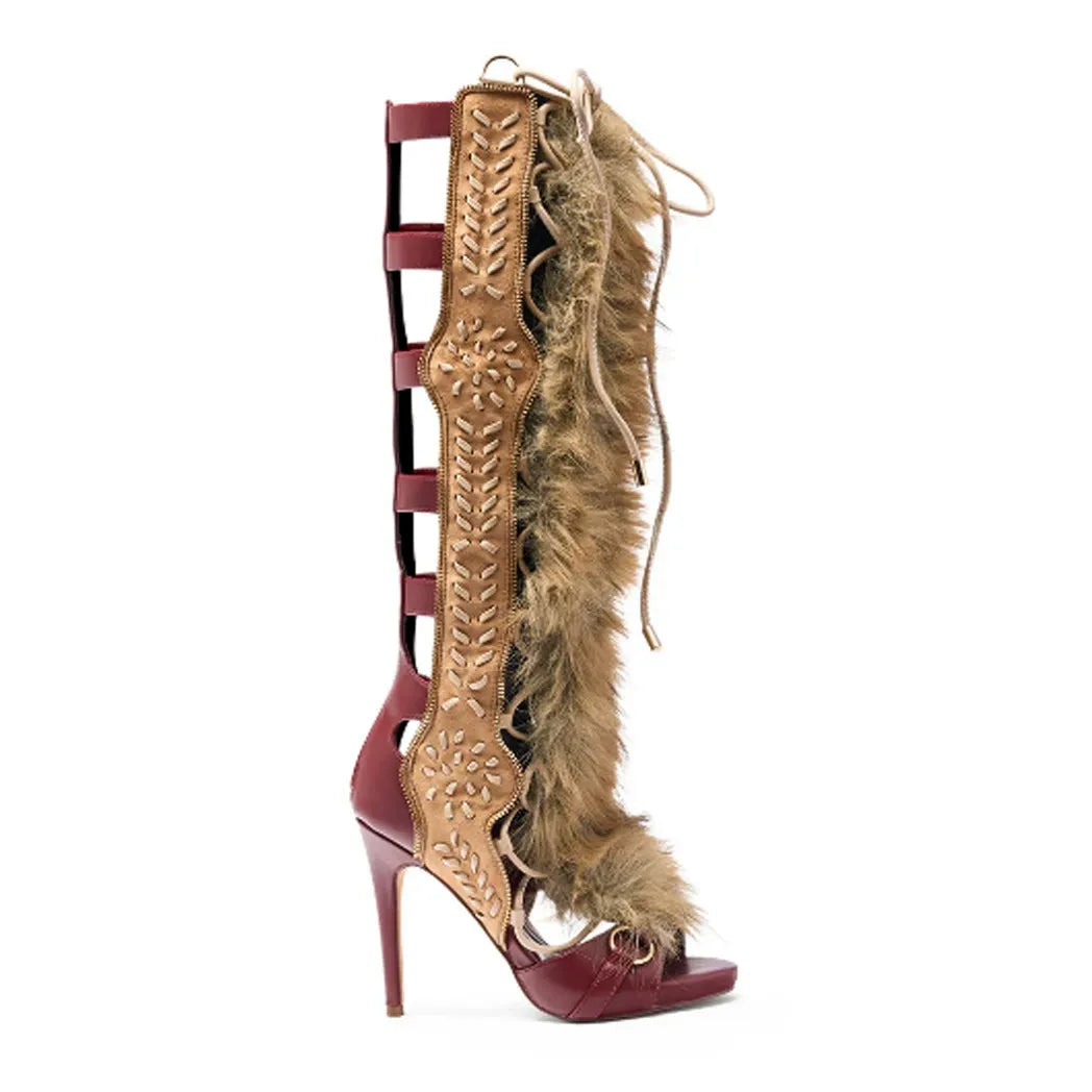 Sadiya Faux Fur Knee High Sandals In All