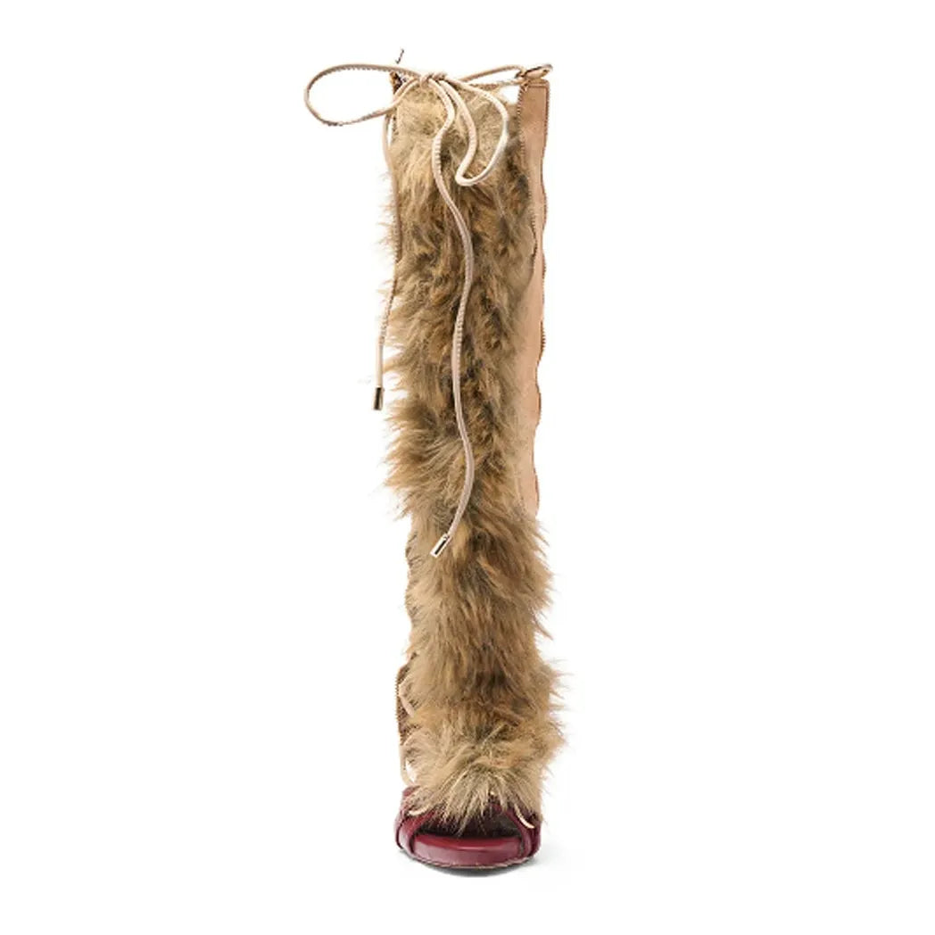 Sadiya Faux Fur Knee High Sandals In All