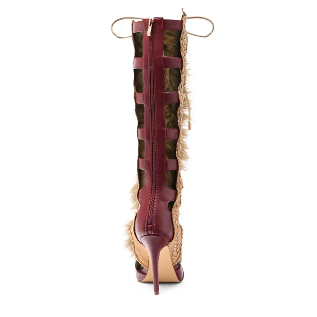 Sadiya Faux Fur Knee High Sandals In All
