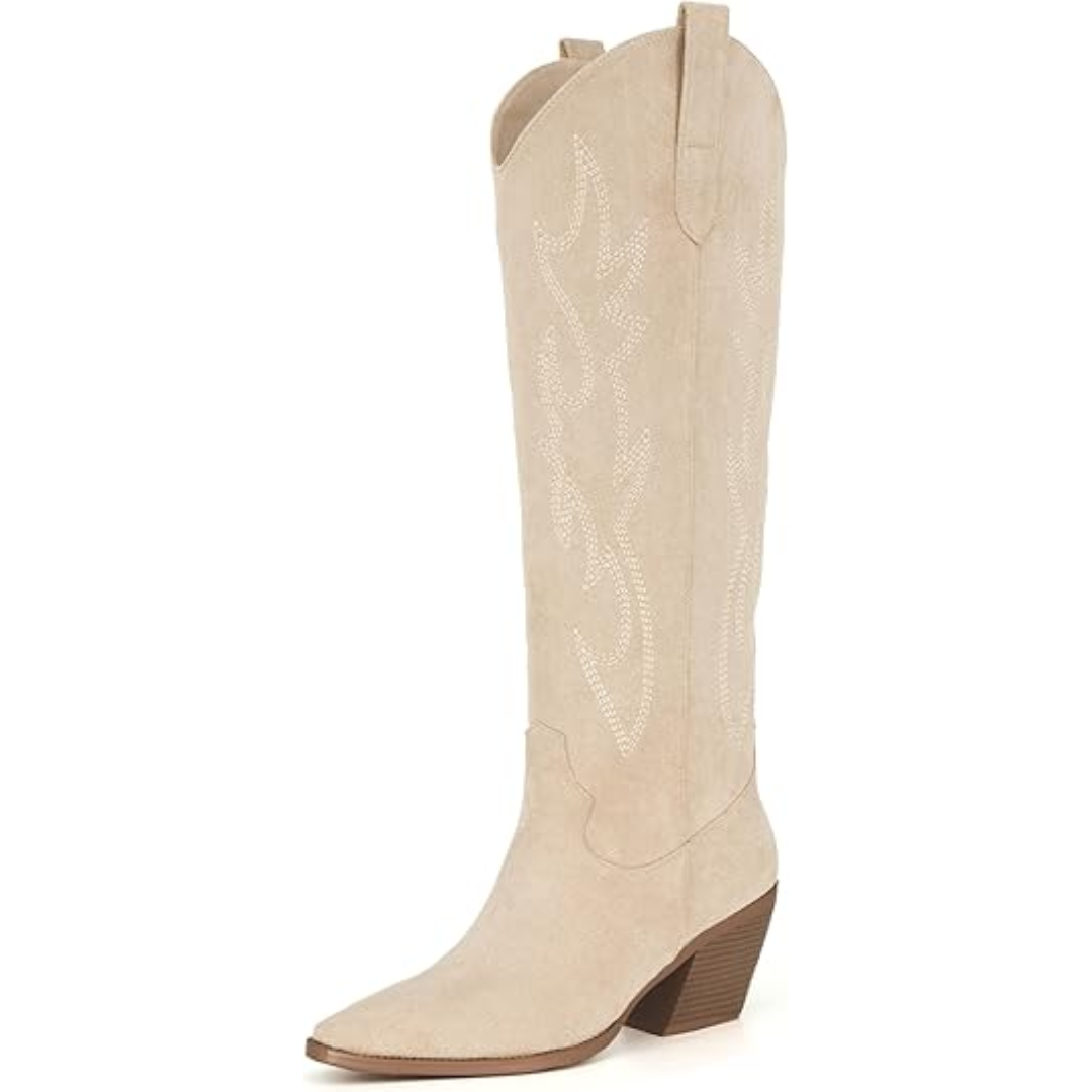 Women's Suede Western Cowboy Boots | Knee-High Block-Heel Boots