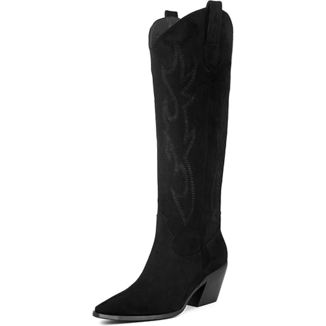 Women's Suede Western Cowboy Boots | Knee-High Block-Heel Boots