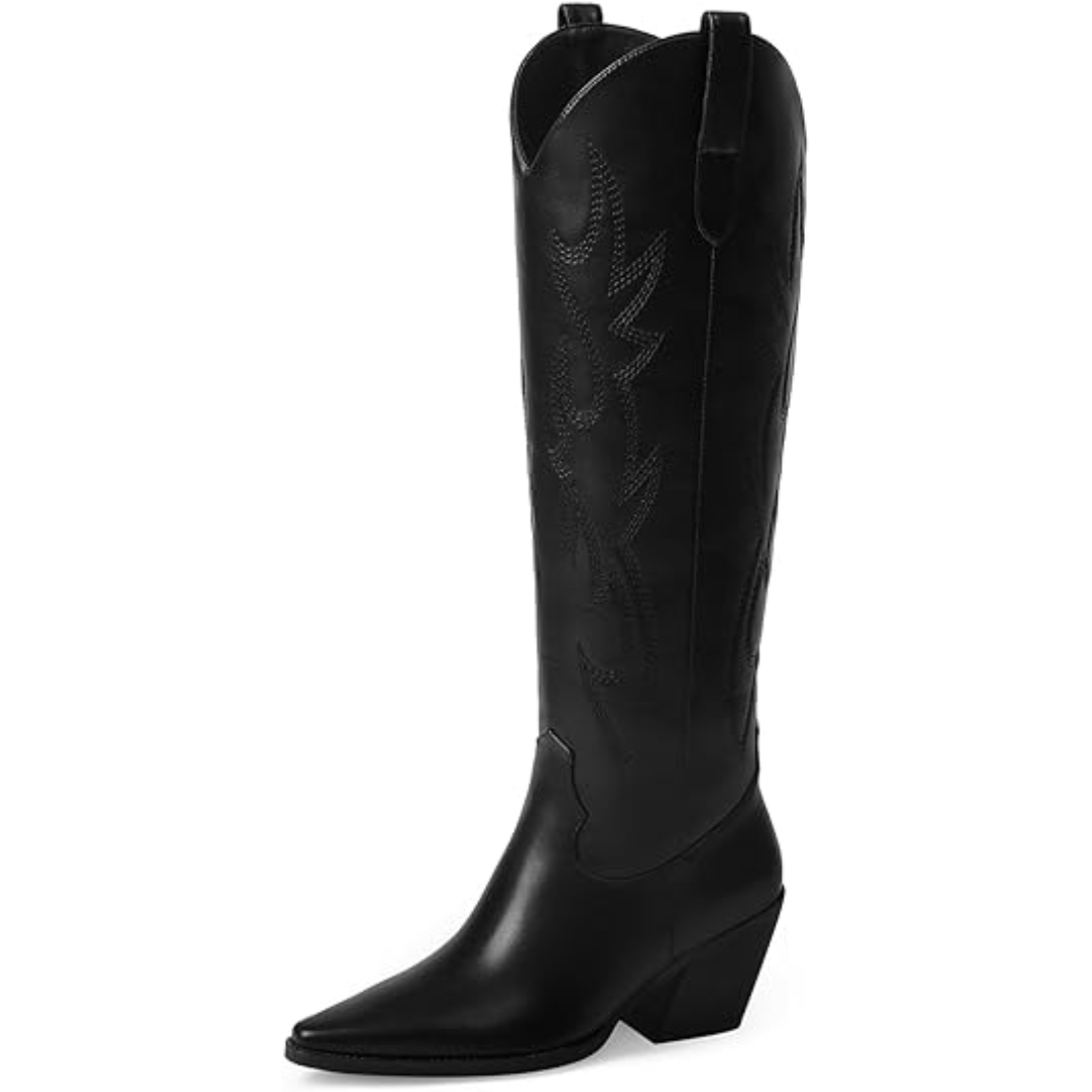 Women's Suede Western Cowboy Boots | Knee-High Block-Heel Boots