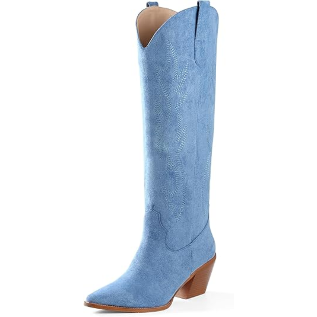 Women's Suede Western Cowboy Boots | Knee-High Block-Heel Boots