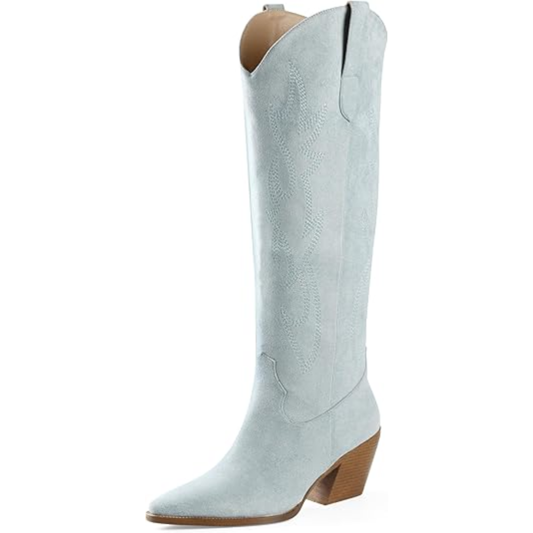 Women's Suede Western Cowboy Boots | Knee-High Block-Heel Boots