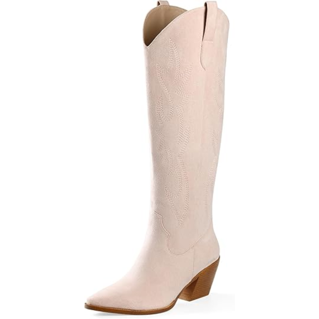 Women's Suede Western Cowboy Boots | Knee-High Block-Heel Boots