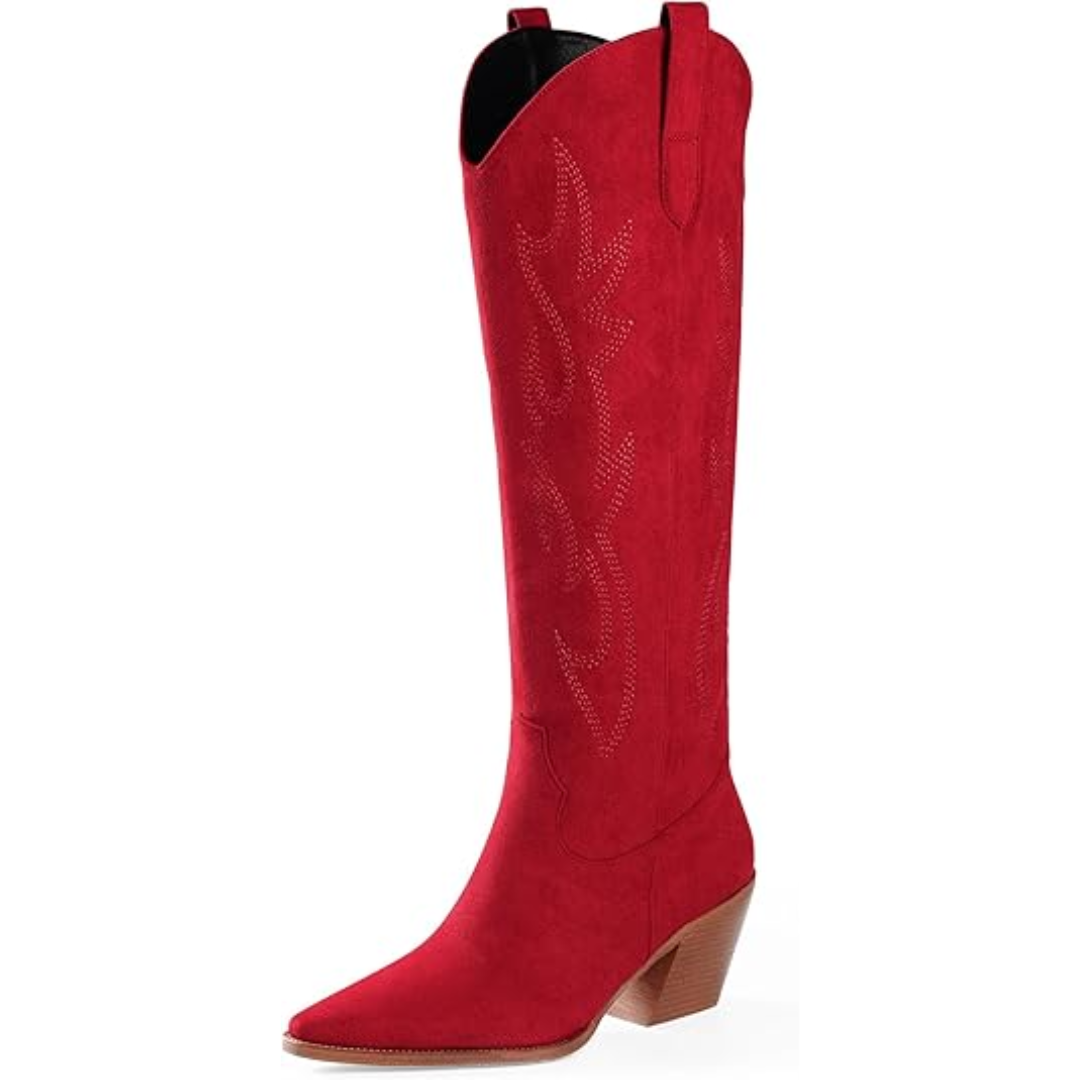 Women's Suede Western Cowboy Boots | Knee-High Block-Heel Boots