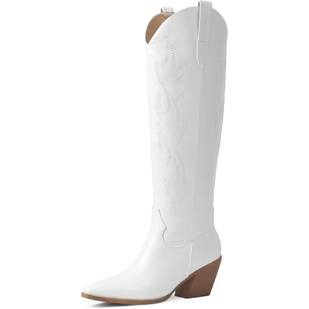 Women's Suede Western Cowboy Boots | Knee-High Block-Heel Boots