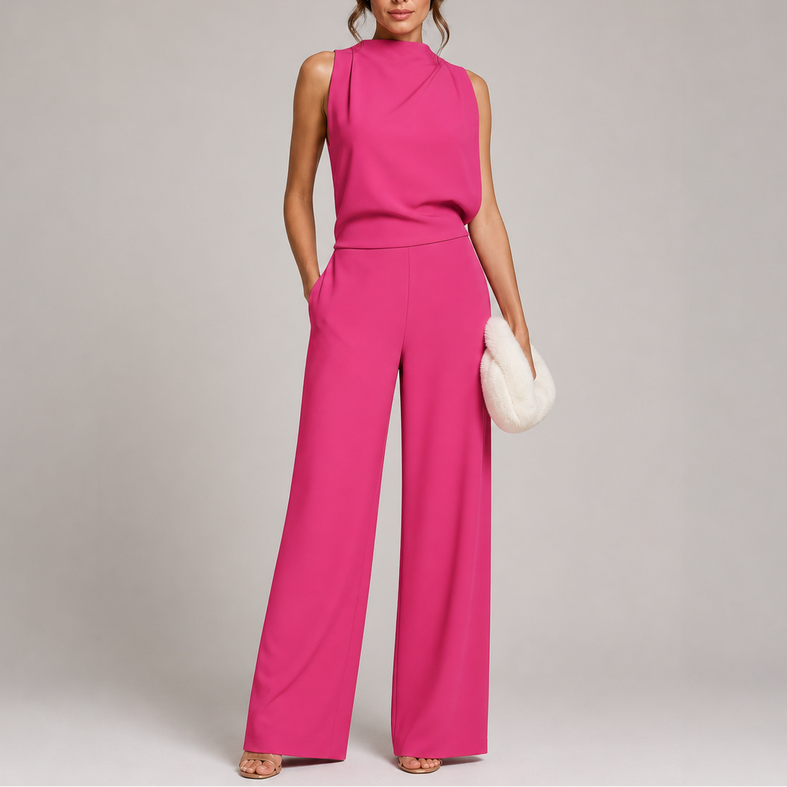 Women's Wide-Leg High-Neck Jumpsuit | Elegant Sleeveless Statement Jumpsuit