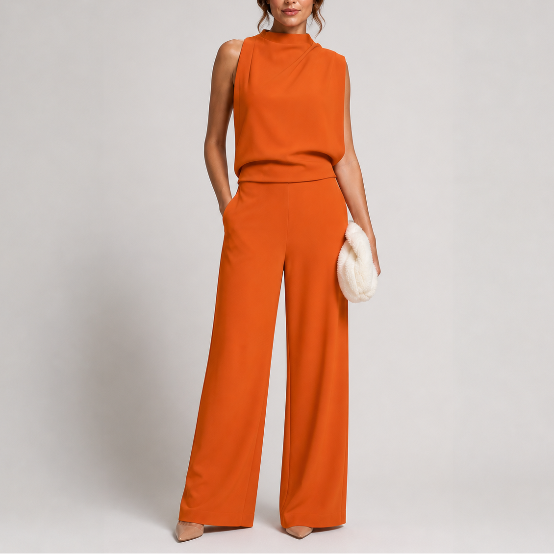 Women's Wide-Leg High-Neck Jumpsuit | Elegant Sleeveless Statement Jumpsuit