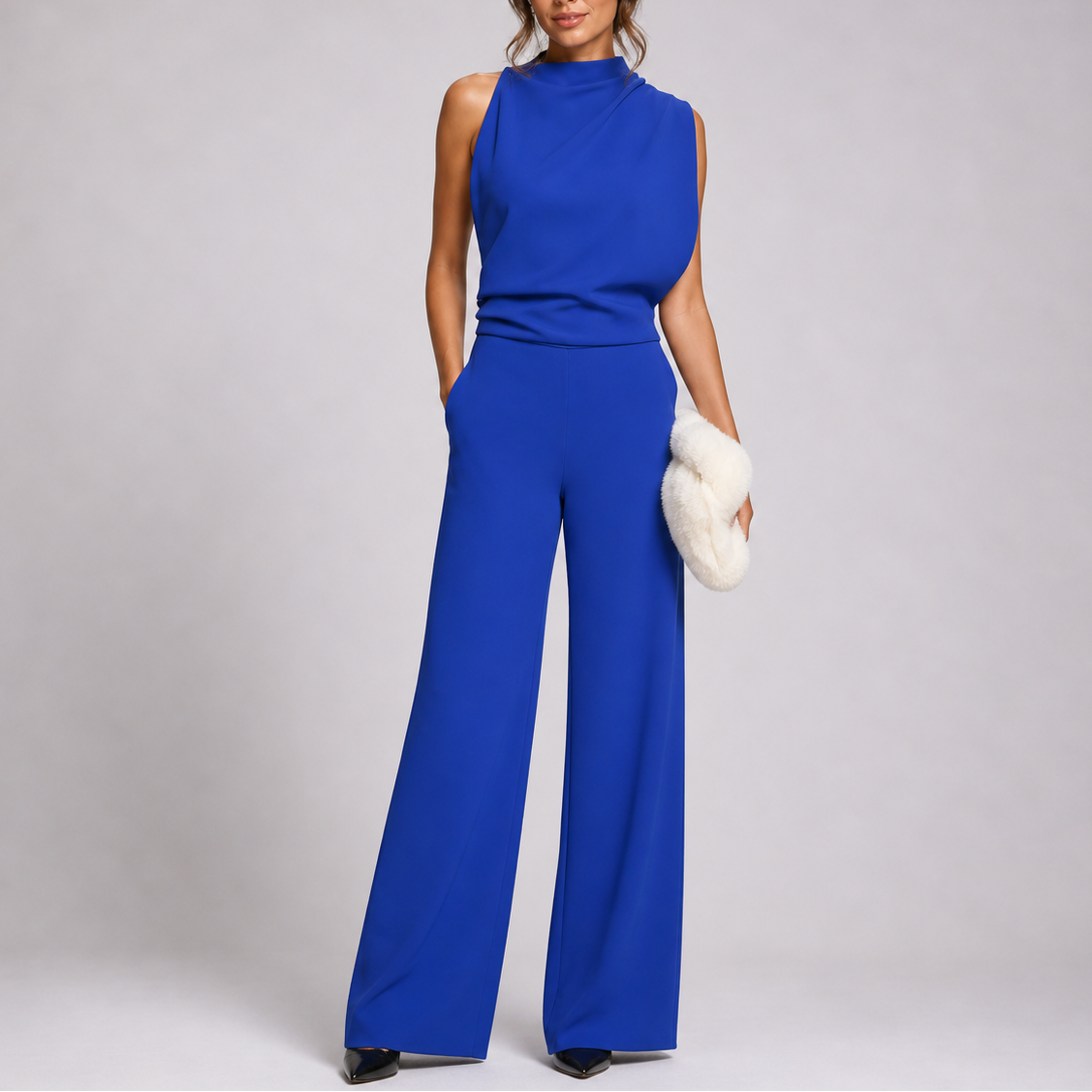 Women's Wide-Leg High-Neck Jumpsuit | Elegant Sleeveless Statement Jumpsuit