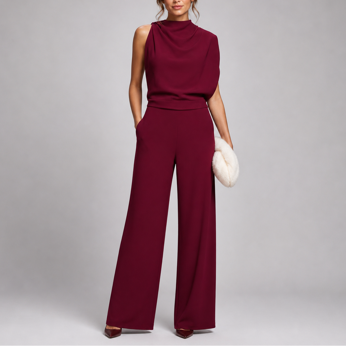 Women's Wide-Leg High-Neck Jumpsuit | Elegant Sleeveless Statement Jumpsuit