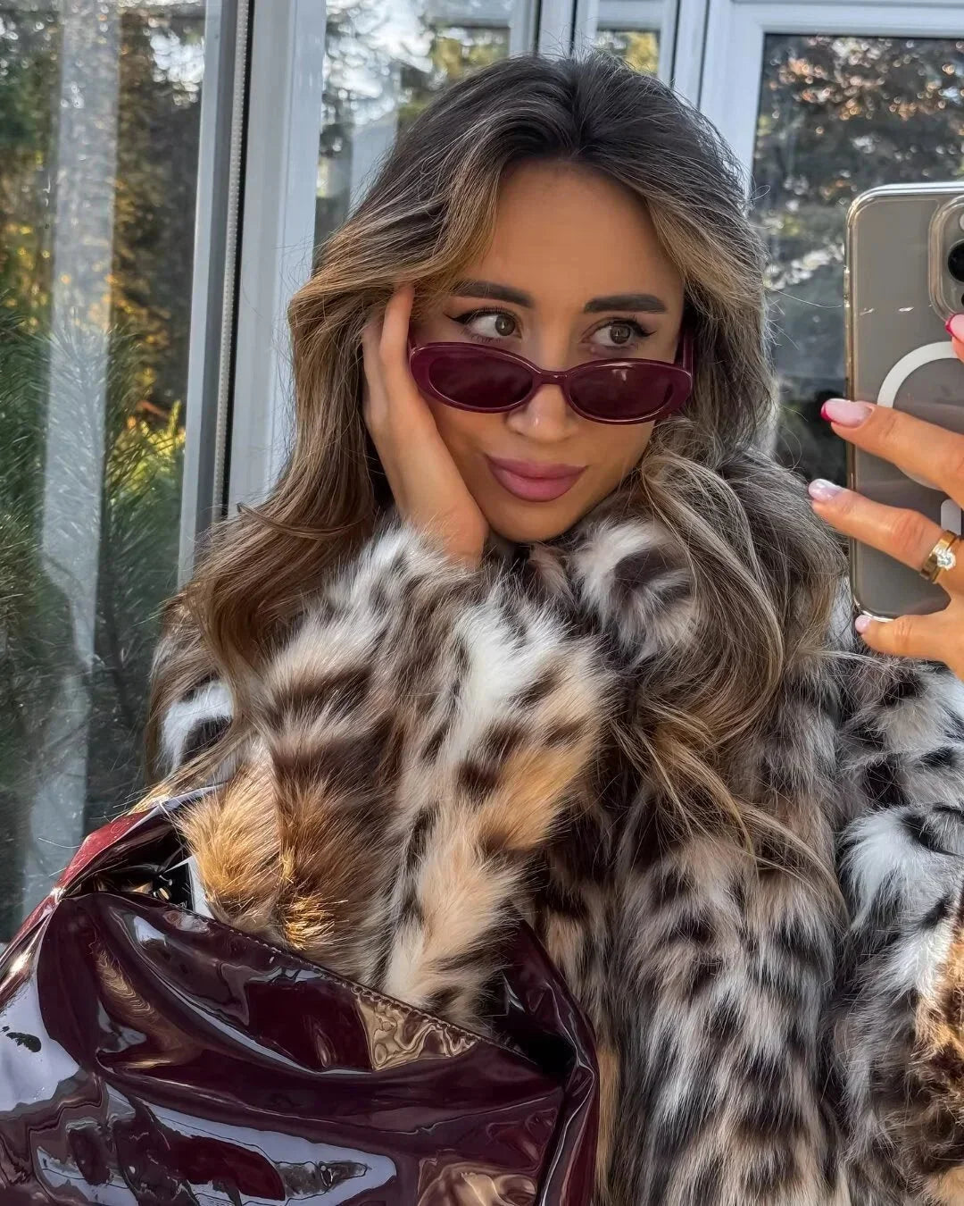 Oversized Women's Faux Fur Animal Print Coat