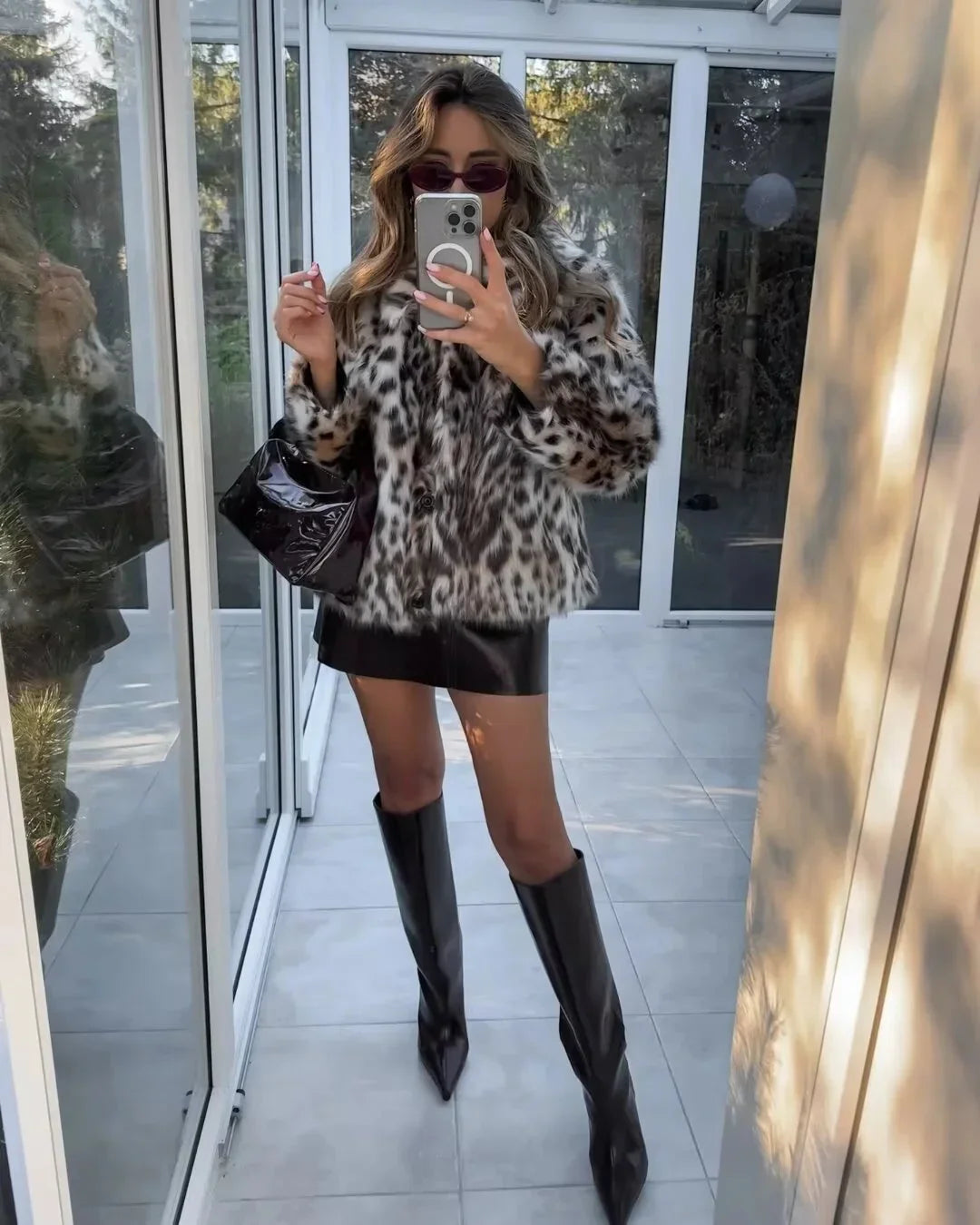 Oversized Women's Faux Fur Animal Print Coat