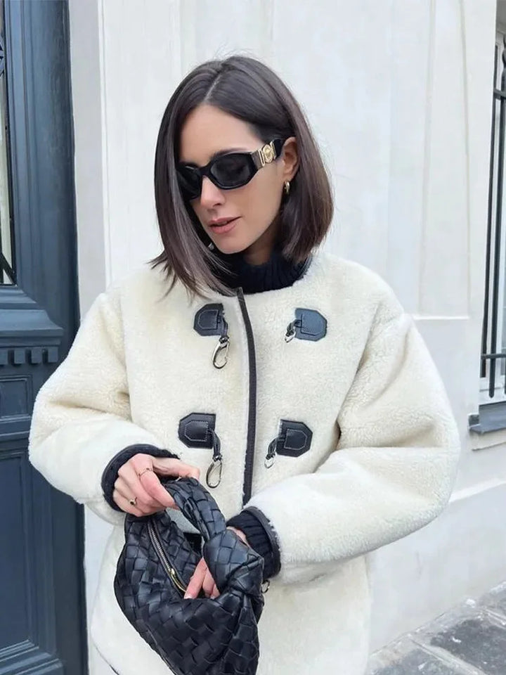 Warm Women's Coat with Decorative Closure