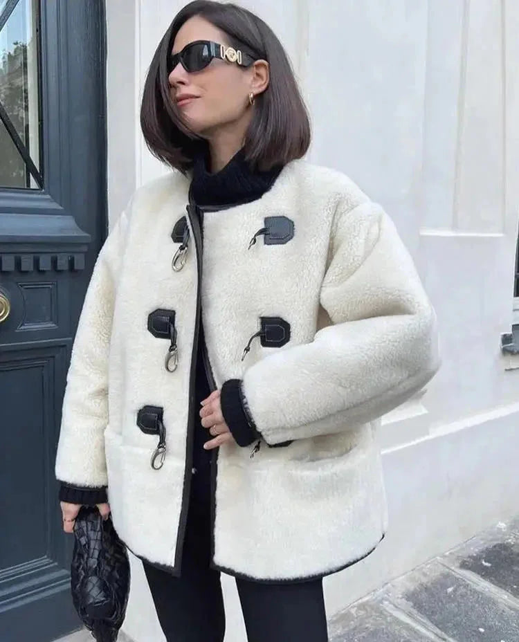 Warm Women's Coat with Decorative Closure