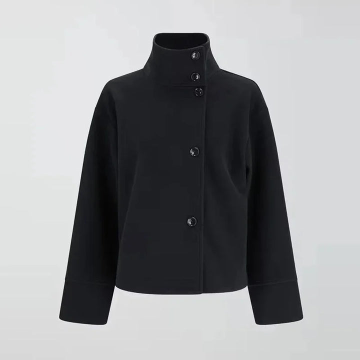 Short Women's Coat with Buttons and High Collar