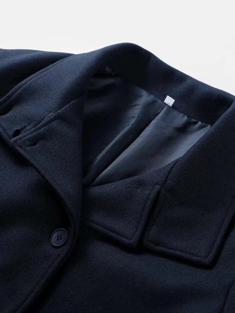 Short Women's Coat with Buttons and High Collar