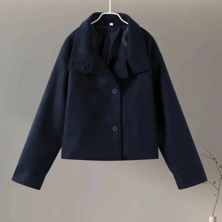 Short Women's Coat with Buttons and High Collar