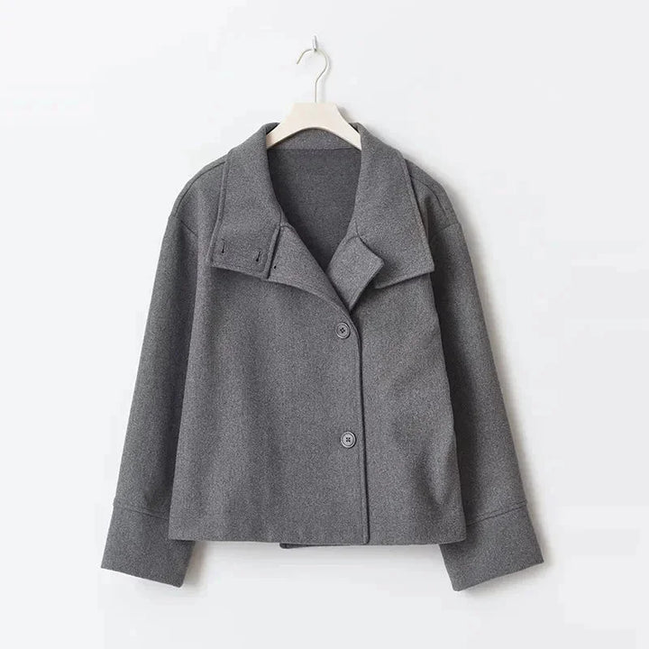 Short Women's Coat with Buttons and High Collar