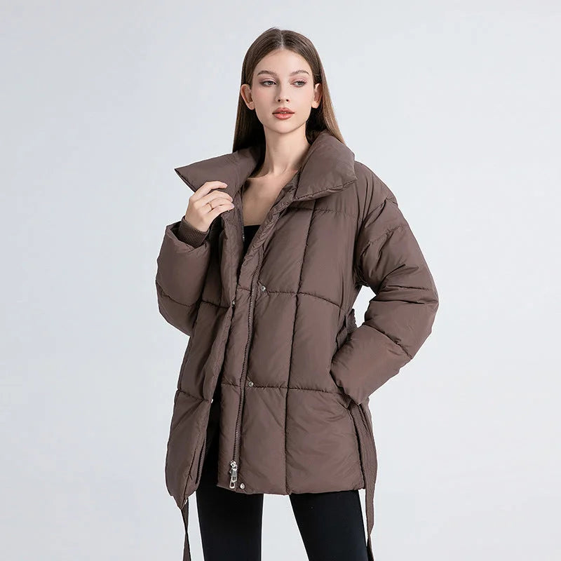Women's Winter Coat with Belt and Elegant Collar