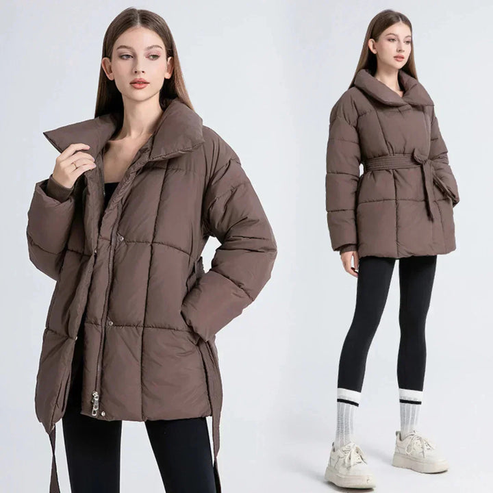 Women's Winter Coat with Belt and Elegant Collar