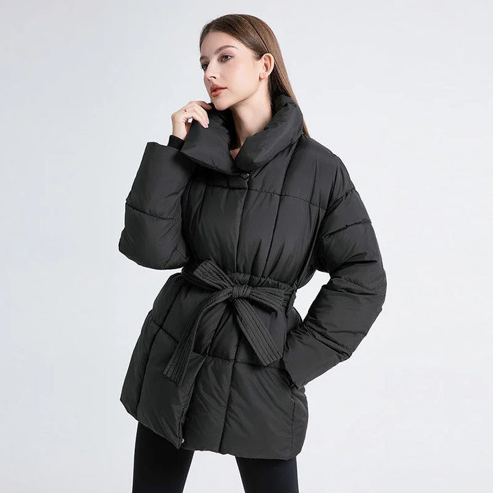 Women's Winter Coat with Belt and Elegant Collar