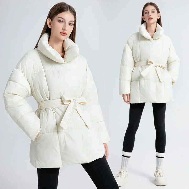 Women's Winter Coat with Belt and Elegant Collar