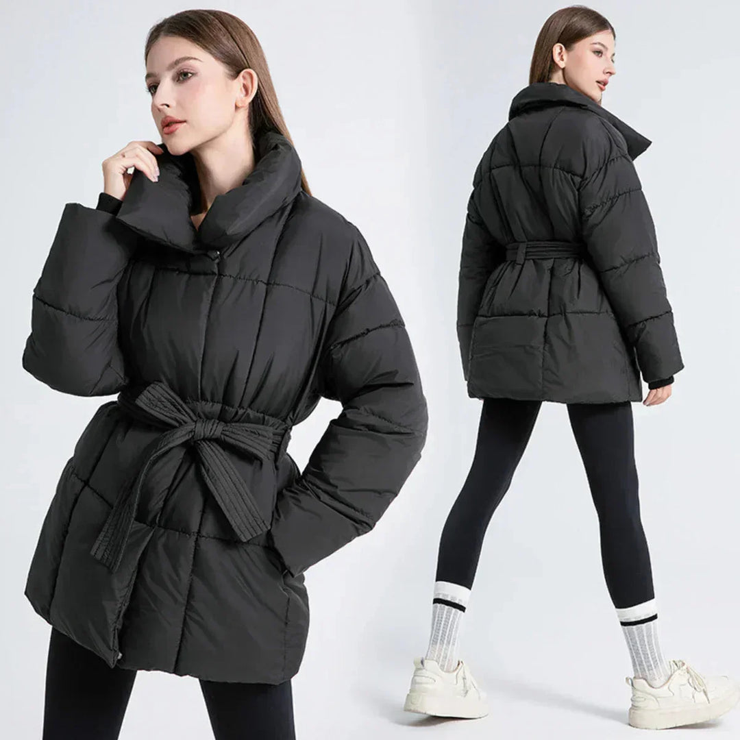 Women's Winter Coat with Belt and Elegant Collar