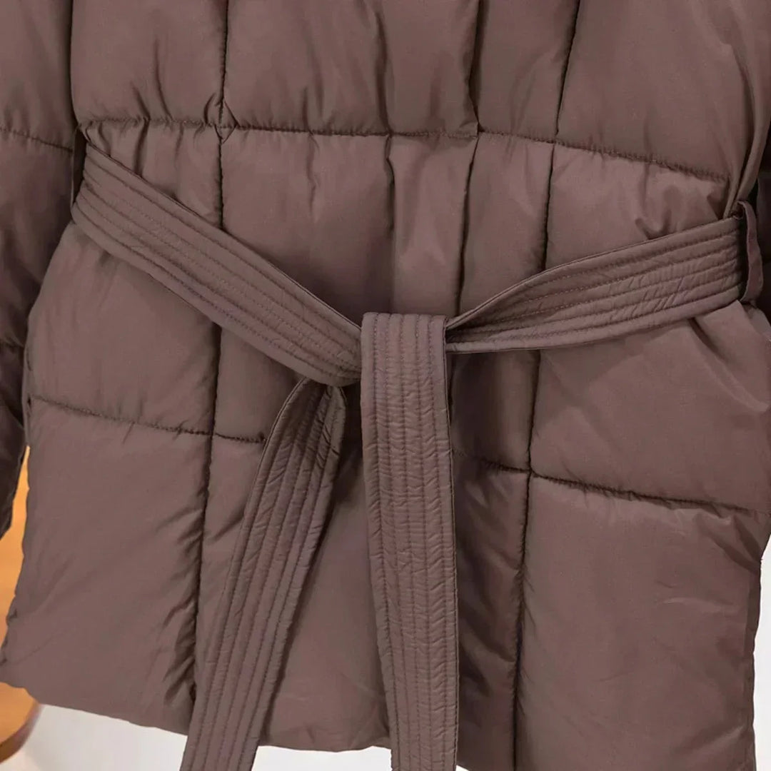 Women's Winter Coat with Belt and Elegant Collar