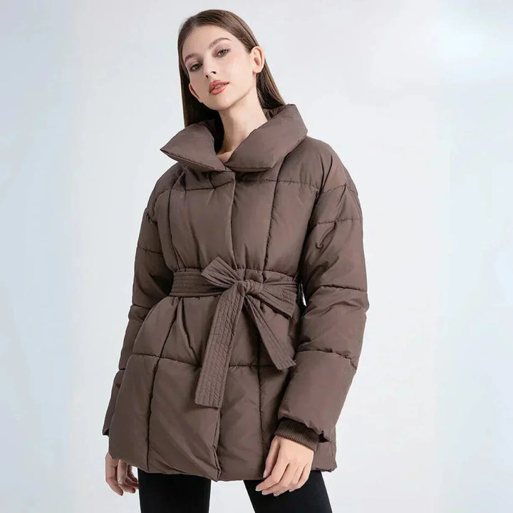 Women's Winter Coat with Belt and Elegant Collar