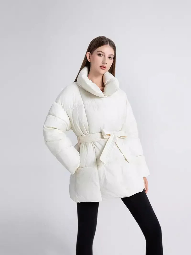 Women's Winter Coat with Belt and Elegant Collar