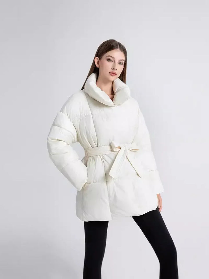 Women's Winter Coat with Belt and Elegant Collar