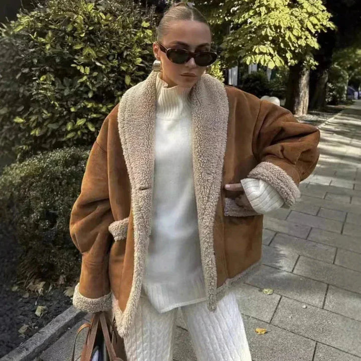 Women's Brown Winter Coat with Sherpa Lining