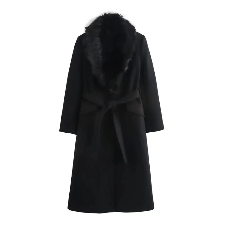 Women's coat with faux fur collar and belt