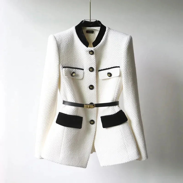 Chic Women's Coat with Belt and Decorative Buttons