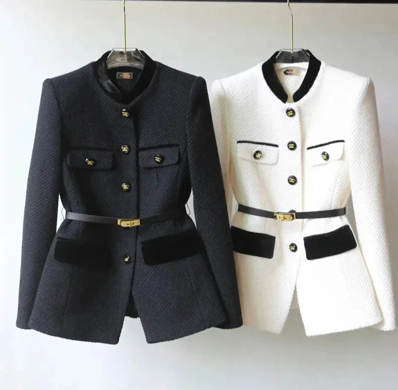 Chic Women's Coat with Belt and Decorative Buttons