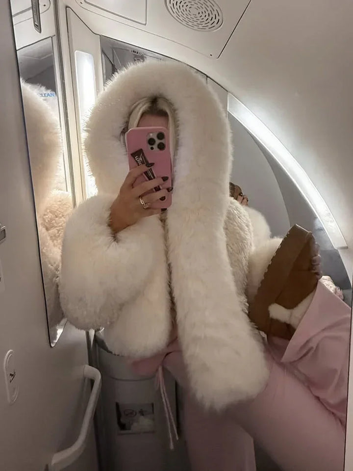Casual Women's Coat with Faux Fur Hood