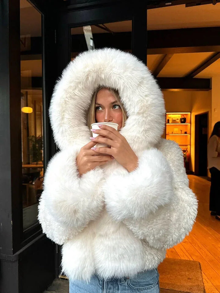 Casual Women's Coat with Faux Fur Hood