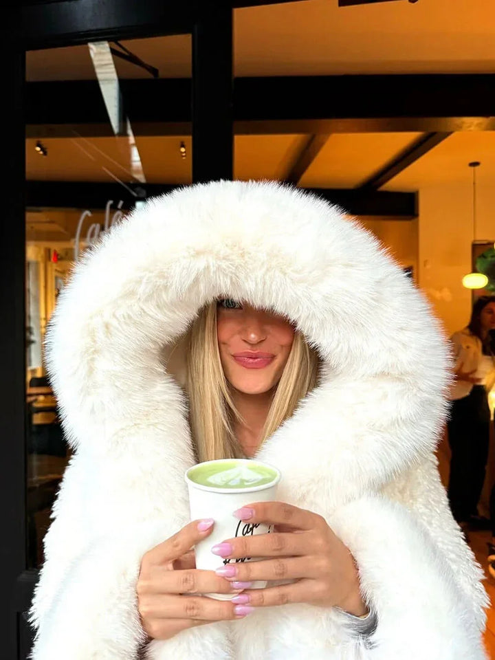 Casual Women's Coat with Faux Fur Hood