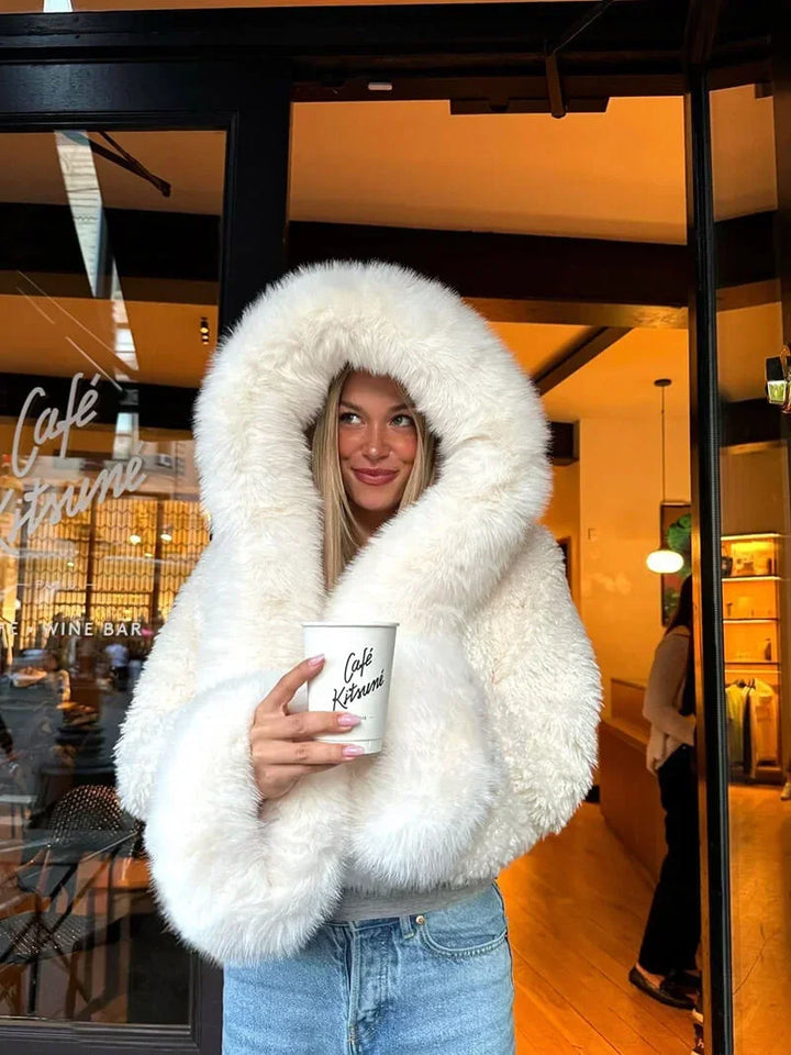 Casual Women's Coat with Faux Fur Hood