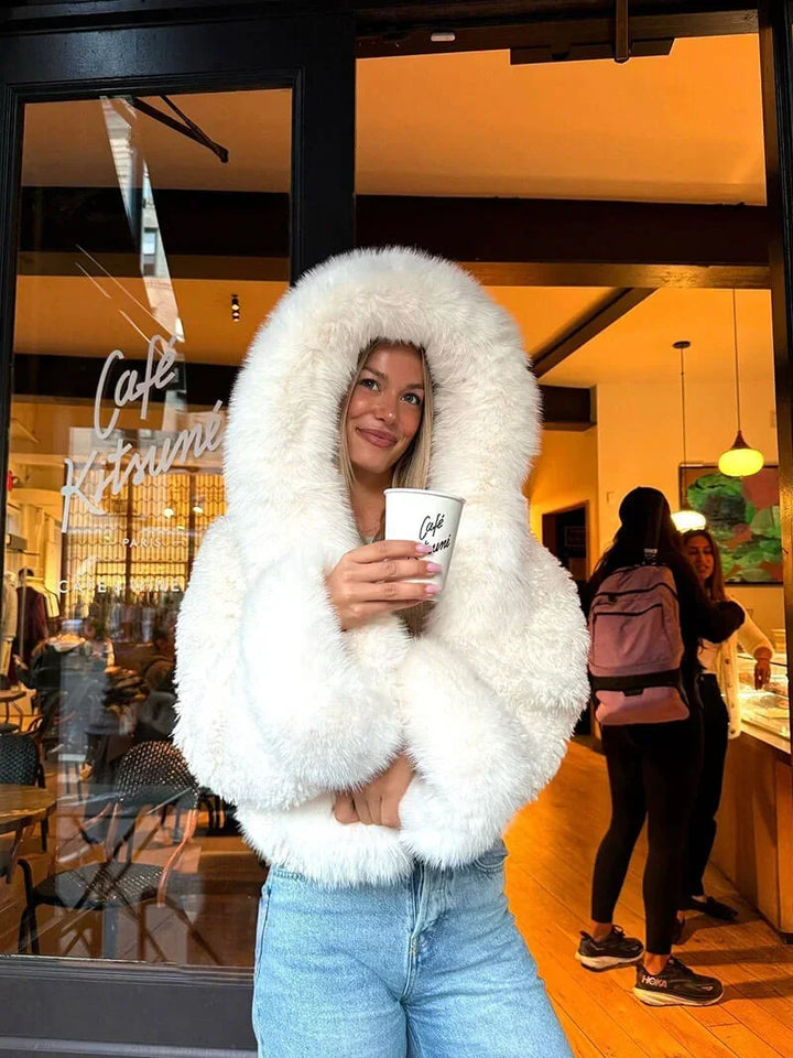 Casual Women's Coat with Faux Fur Hood