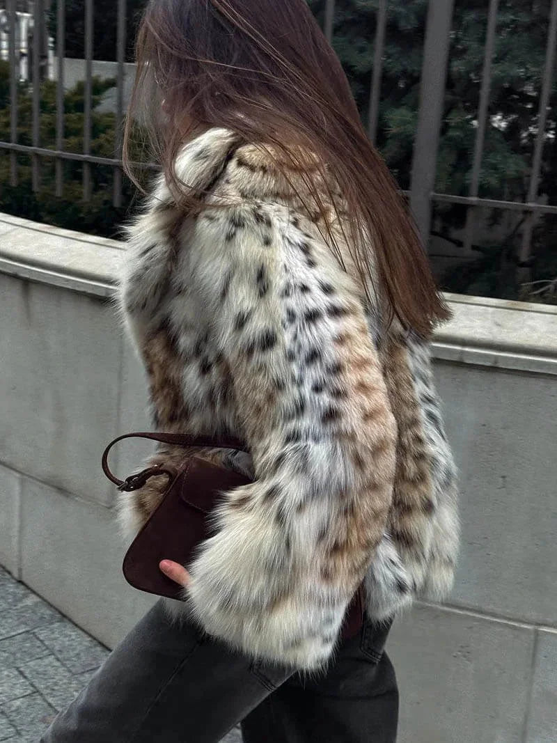 Women's Leopard Print Faux Fur Coat