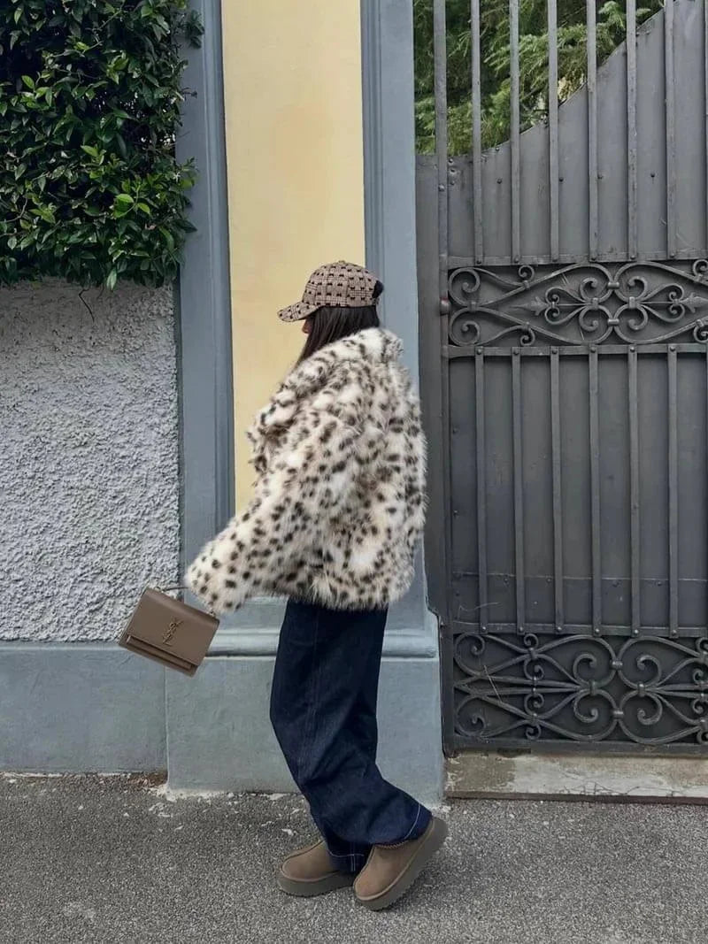 Women's Leopard Print Faux Fur Coat