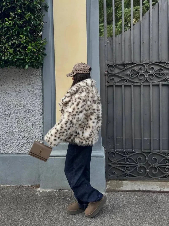 Women's Leopard Print Faux Fur Coat