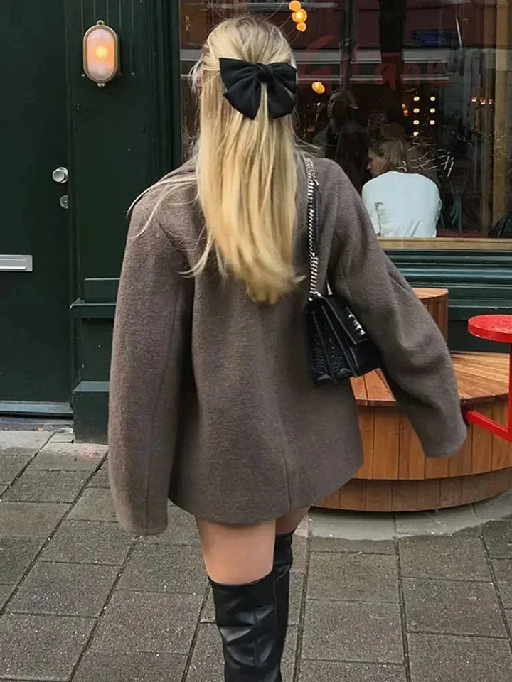 Oversized Brown Women's Coat with Buttons