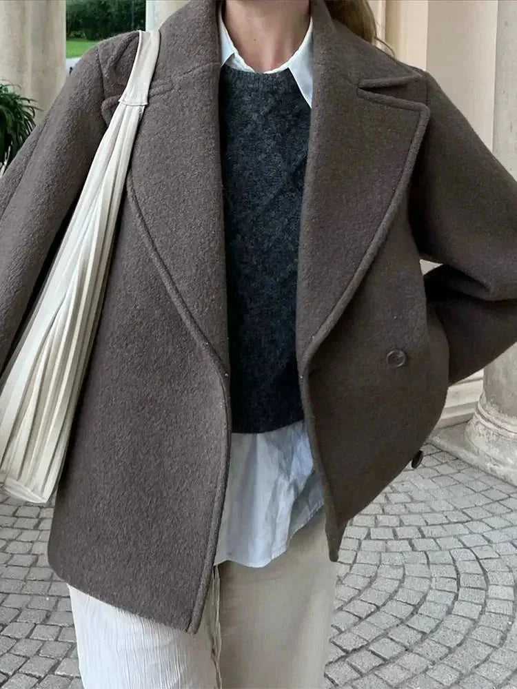 Oversized Brown Women's Coat with Buttons