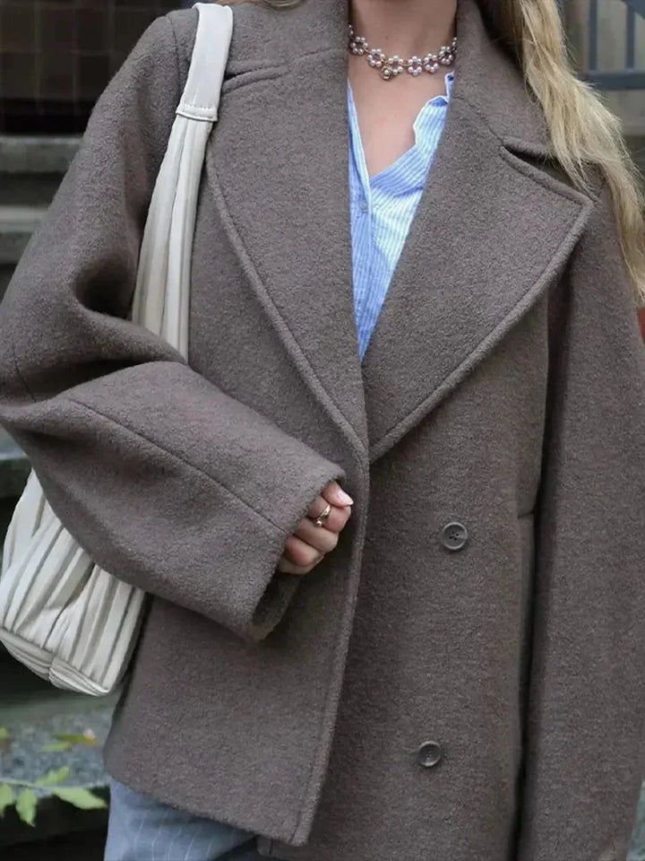 Oversized Brown Women's Coat with Buttons