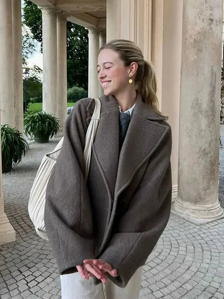 Oversized Brown Women's Coat with Buttons