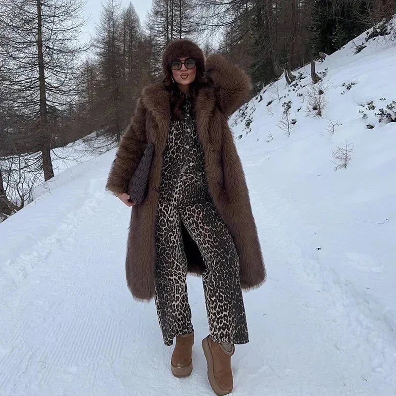 Long Women's Faux Fur Coat for Winter